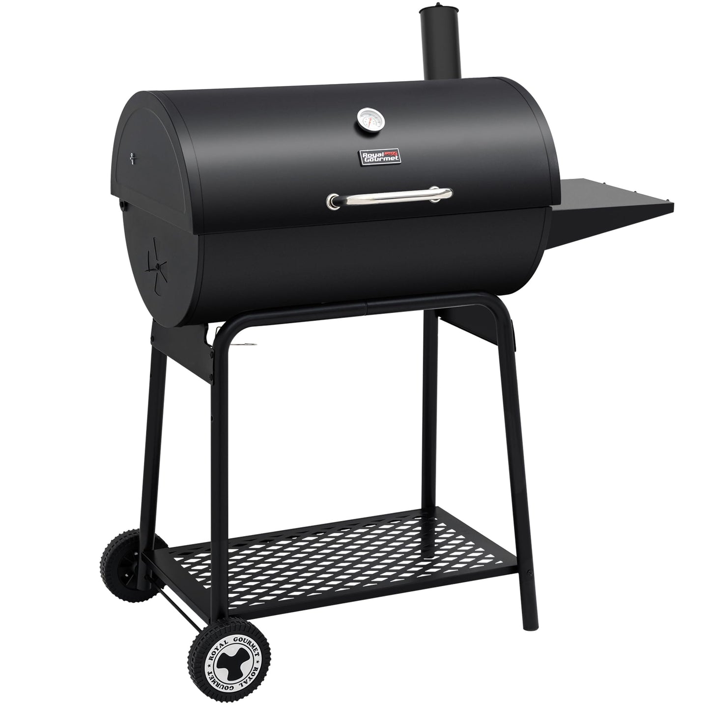 Royal Gourmet CC1830 30 Inch Barrel Charcoal Grill with Side Table, Outdoor BBQ Grill with 627 Sq. In. Cooking Space for Backyard, Patio and Parties, Black