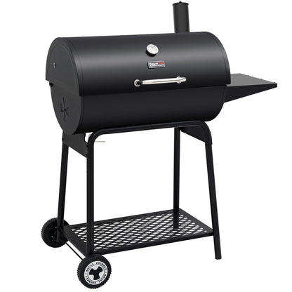 Royal Gourmet CC1830 30 Inch Barrel Charcoal Grill with Side Table, Outdoor BBQ Grill with 627 Sq. In. Cooking Space for Backyard, Patio and Parties, Black