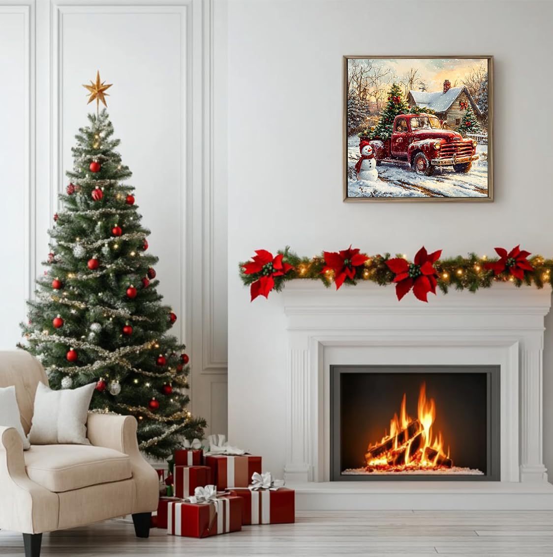 CRZMODE Christmas Diamond Art Kits for Adults,Truck Diamond Painting Kits for Adults Beginners,5D DIY Round Full Drill Gem Art Paint by Diamonds Dots Crafts Kits for Home Decor Gift 14x14inch CRZMODE