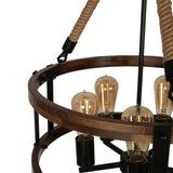 Voguad Rustic Wood Chandelier for Dining Room 5-Light, Kitchen Island Industrial Pendant Light Vintage Hanging Dining Room Farmhouse Light Fixtures Voguad