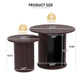 COSVALVE Nesting Coffee Table Set of 2 with Hidden Storage & Sliding Door, 23.6“ Circle Wood Coffee Table, Farmhouse Side & End Table Sets for Living Room, Small Spaces, Walnut COSVALVE