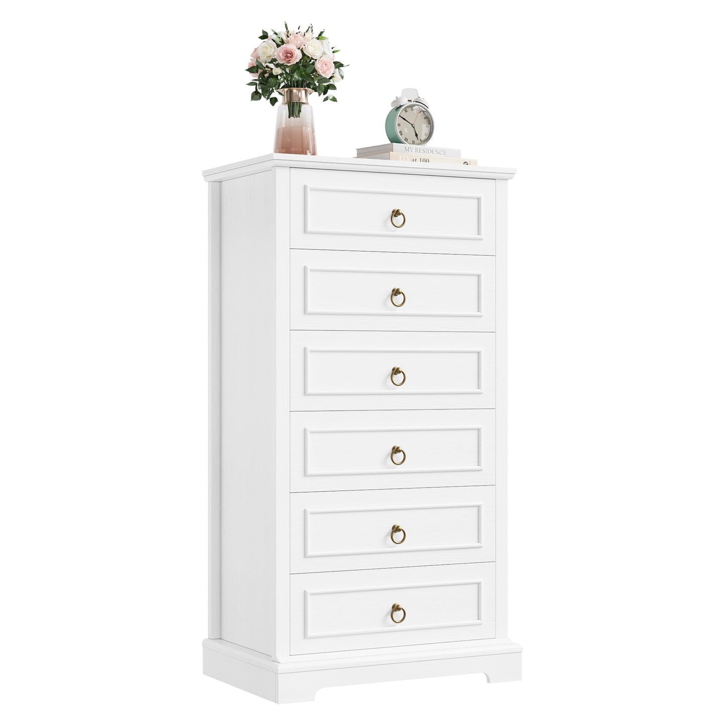 HOSTACK White Dresser for Bedroom, 52" Tall Dresser, Vertical 6 Drawer Dresser, Modern Farmhouse Chest of Drawers, Wood Closet Dresser Storage Dresser Chest for Living Room, Hallway, Entryway - WoodArtSupply