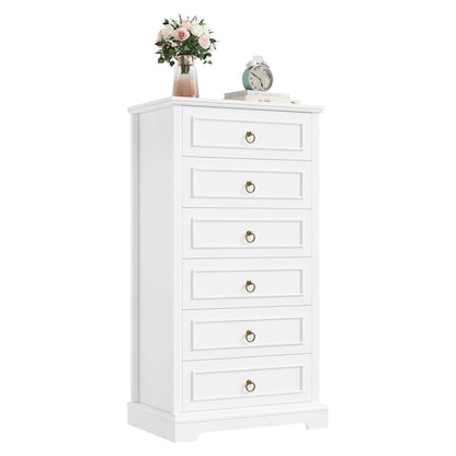 HOSTACK White Dresser for Bedroom, 52" Tall Dresser, Vertical 6 Drawer Dresser, Modern Farmhouse Chest of Drawers, Wood Closet Dresser Storage Dresser Chest for Living Room, Hallway, Entryway - WoodArtSupply