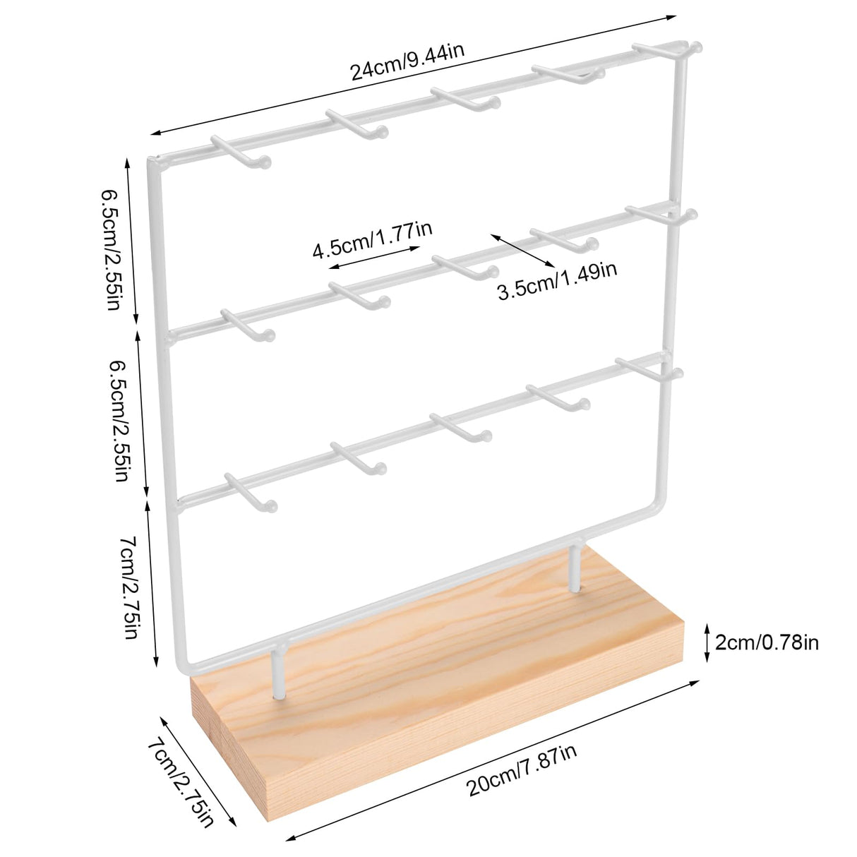 shidaishiye Earring Display Stand for Selling, Wood Earring Rack Tower Display Holder Stand (3 Tier,15 Hooks, White) shidaishiye