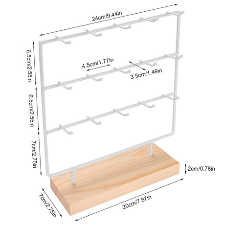 shidaishiye Earring Display Stand for Selling, Wood Earring Rack Tower Display Holder Stand (3 Tier,15 Hooks, White) shidaishiye