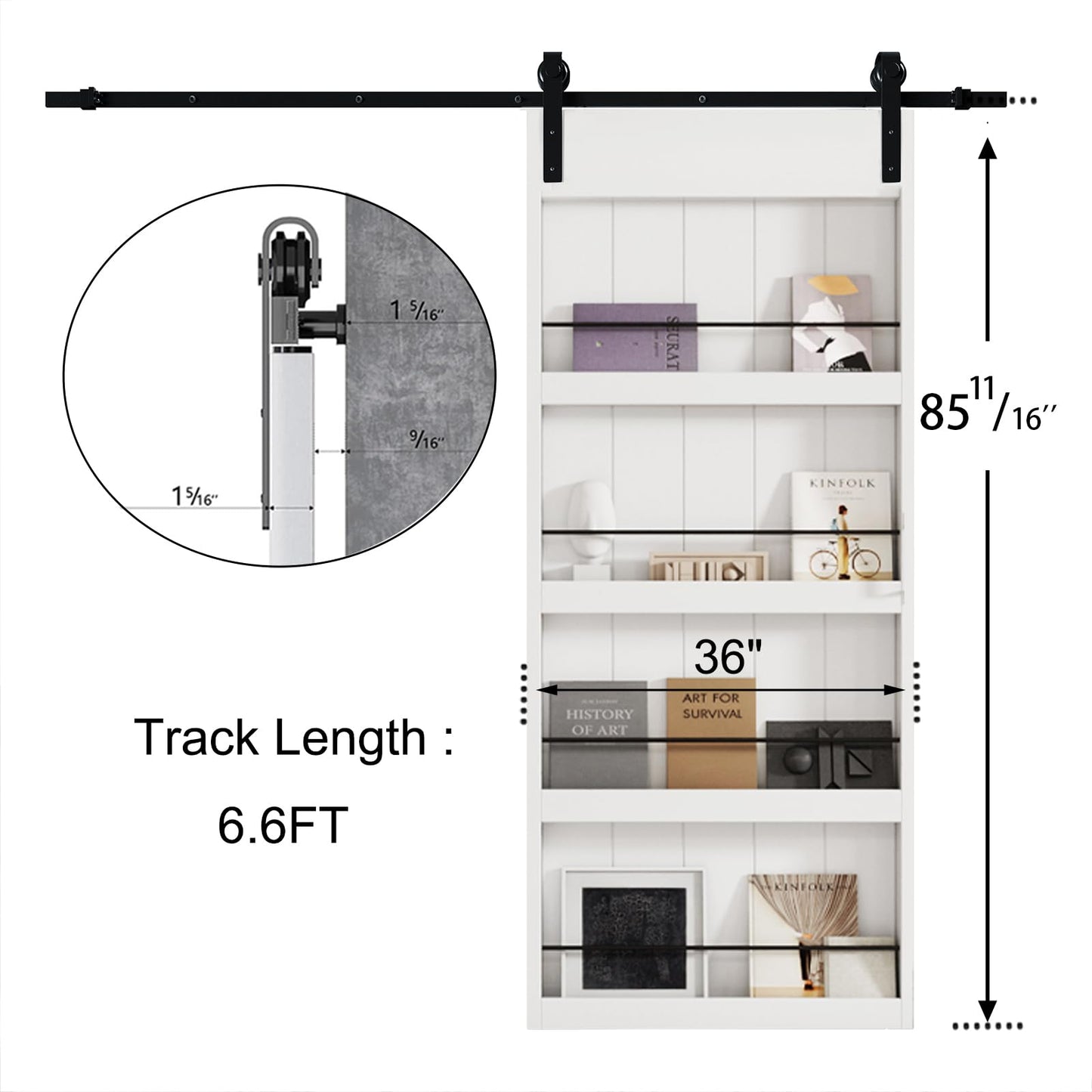 Sliding Barn Door - SOLRIG 36" x 84" White Primed MDF Bookshelf Door with Hardware Kit - WoodArtSupply