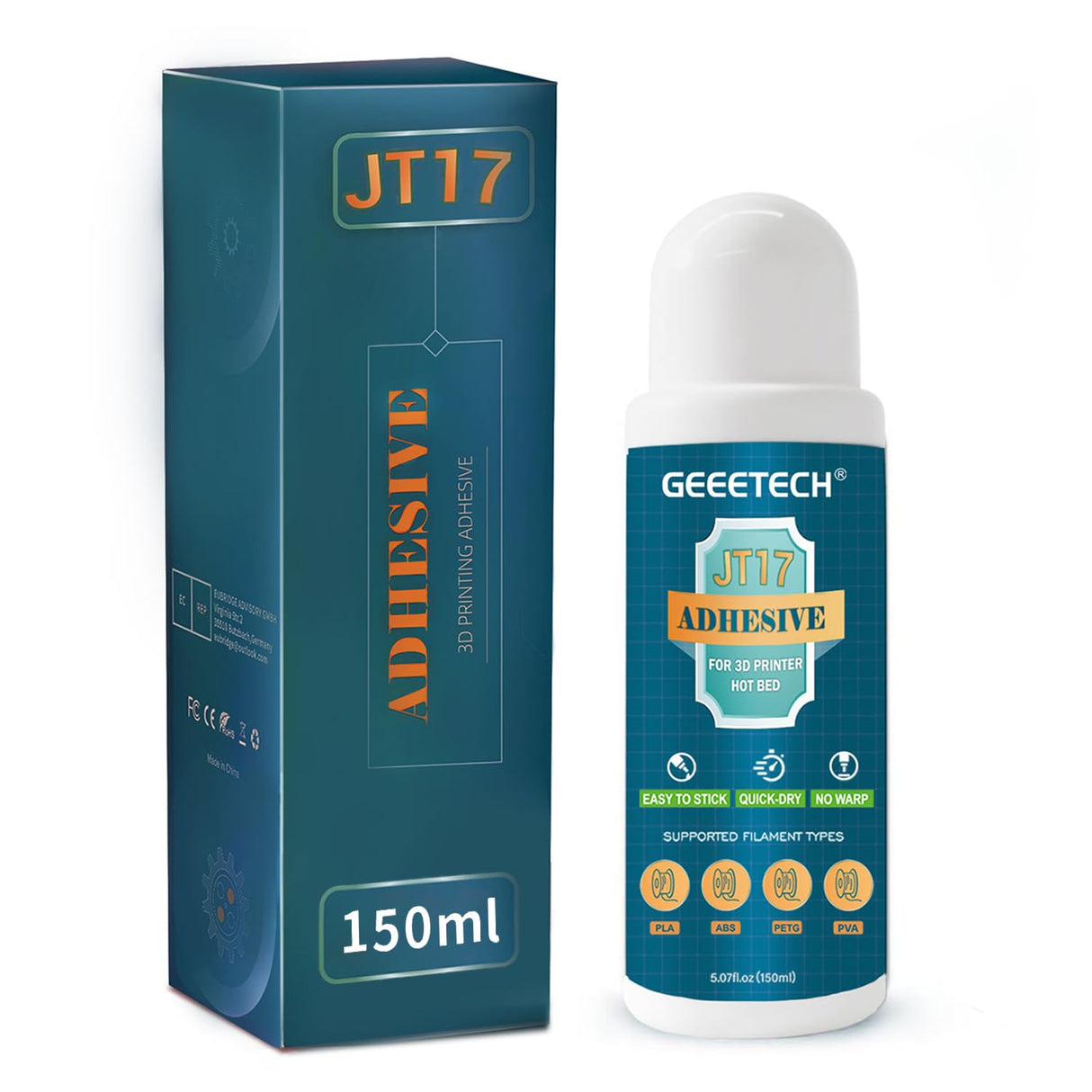 GEEETECH 150ml 3D Printer Adhesive Glue Bed Weld Original, Strong Grip Reduces Warping for ABS, PLA, PLA+, PETG and TPU Filament on Multiple Surfaces Compatible Glass, Flex Plate, PEI Sheet, 5 fl oz Geeetech