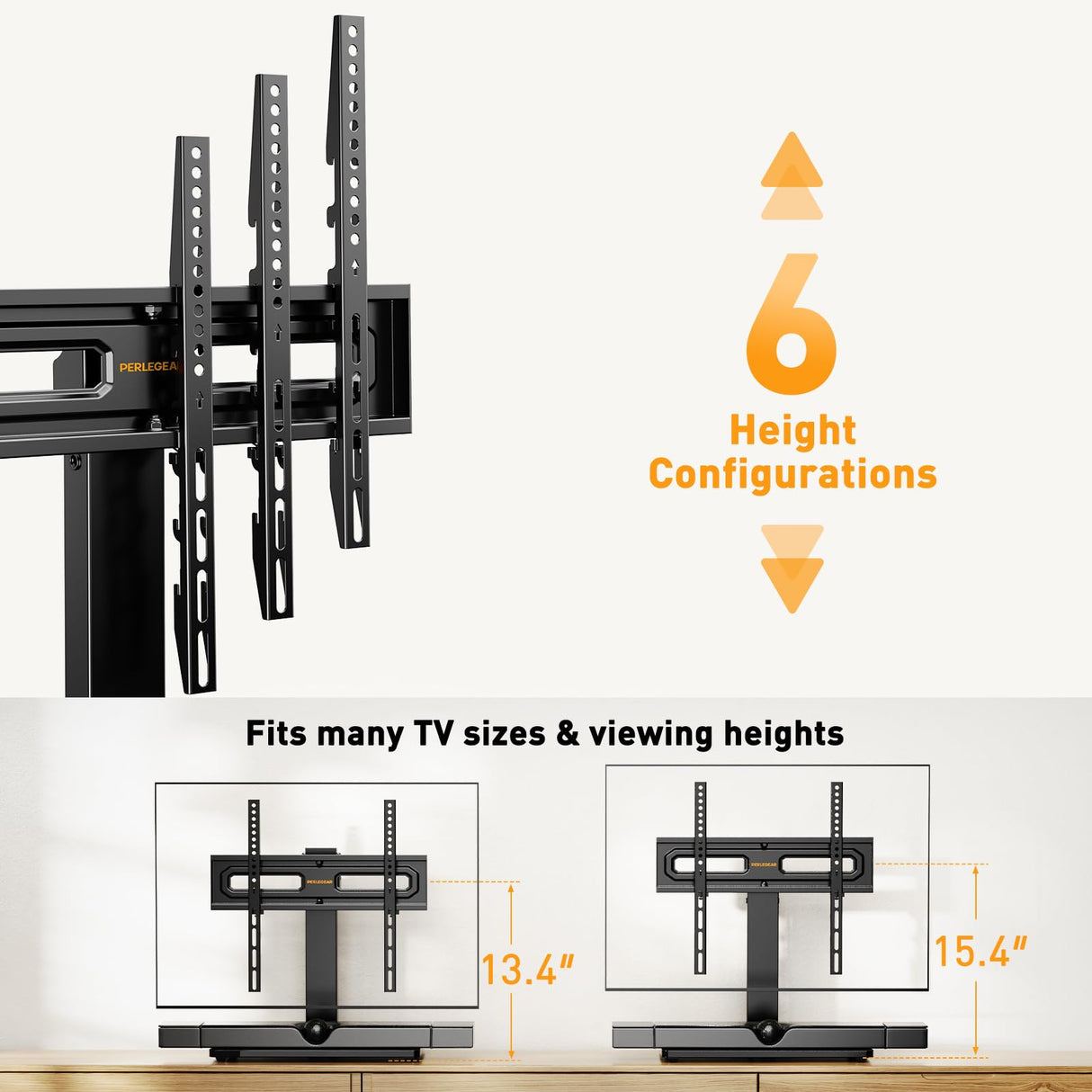Perlegear TV Stand Mount, Universal Swivel TV Stand for 32–65 Inch LCD/LED/OLED TVs up to 88 lbs, TV Legs with Tempered Glass Base, Height Adjustable TV Base Stand with Tilt, Max VESA 400x400mm Perlegear