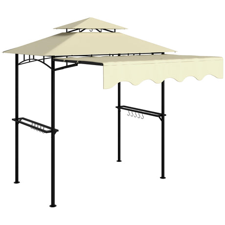 Outsunny 8' x 5' Grill Gazebo, Double Tiered Outdoor BBQ Gazebo with Side Awning, 2 Side Shelves and 6 Hooks for Patio, Deck, Yard, Beige Outsunny