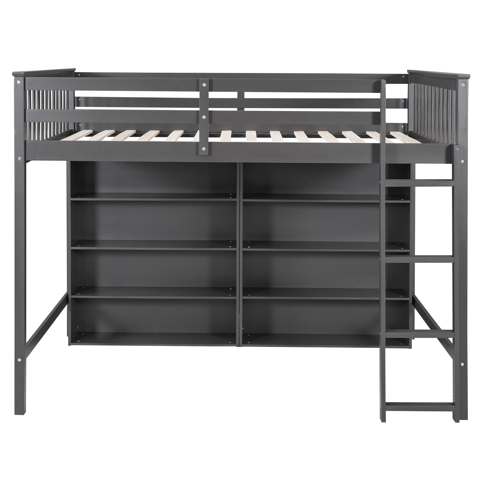 Harper & Bright Designs Gray Full Size Loft Bed with Storage Shelves and Built-in Ladder - WoodArtSupply