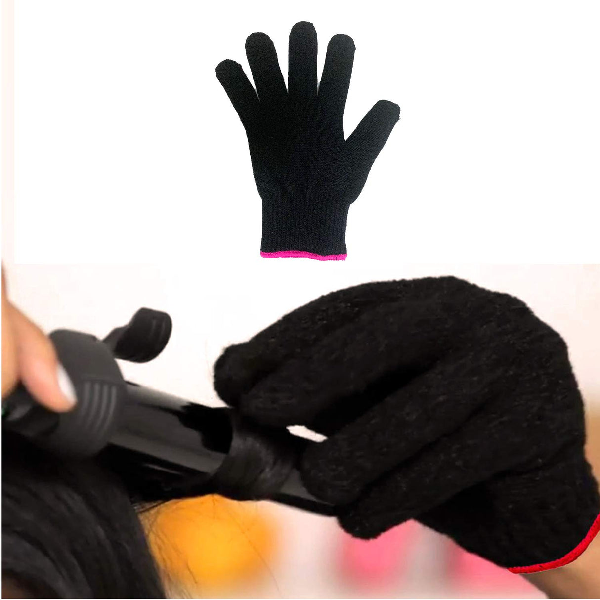 Lessmon Professional Heat Resistant Glove for Hair Styling Heat Blocking for Curling, Flat Iron and Curling Wand Suitable for Left and Right Hands, 1 Piece, Pink Edge Lessmon