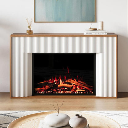 Modern Ember Arrie Smart Electric Fireplace Mantel Package | 33” Firebox Heater | Fluted Details w/Curved Leg Design | Multi-Flame Colors & Speed | Remote Control, Wi-Fi App, Alexa & Google