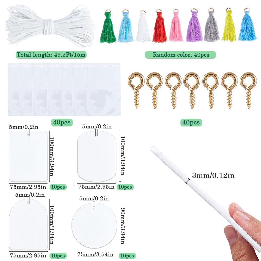 SOFPLATE 40Pcs Sublimation Air Freshener Blanks Car Scented Sublimation Blanks Products Accessories Arch Rectangle Round Felt Heat Tranfer Printing with 40pcs Tassels Bags Cord for Home Hanging Decor SOFPLATE