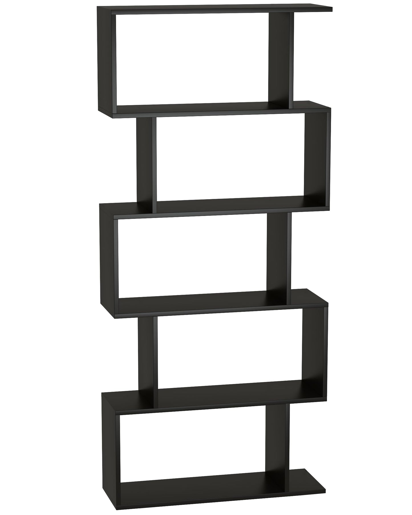 Yusong Bookshelf 5-Tier, Geometric Bookcase S Shaped Book Shelves for Bedroom, Modern Wood Decorative Display Shelf Book Case for Home Office, Black