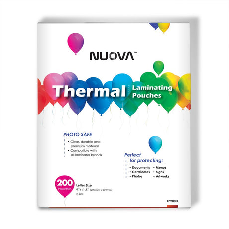Nuova Premium Thermal Laminating Pouches, 9" x 11.5"/Letter Size/3 mil, 200 Pack (LP200H) Nuova