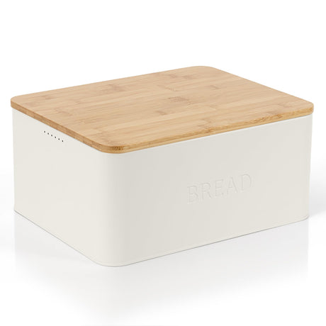 Beautiful Bread Box With Wooden Lid For Your Kitchen Countertop - Spacious Container Perfectly Stores Your Homemade Bread, English Muffins & Bagels - Quality Cutting Board Lid Keeps Your Bread Fresh ZICOTO