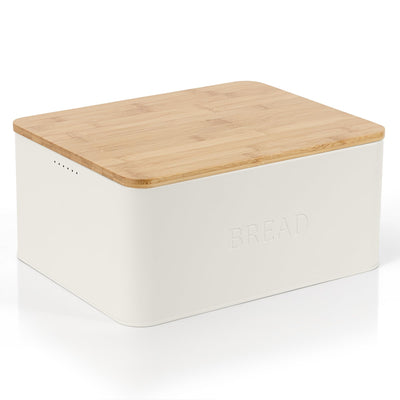 Beautiful Bread Box With Wooden Lid For Your Kitchen Countertop - Spacious Container Perfectly Stores Your Homemade Bread, English Muffins & Bagels - Quality Cutting Board Lid Keeps Your Bread Fresh