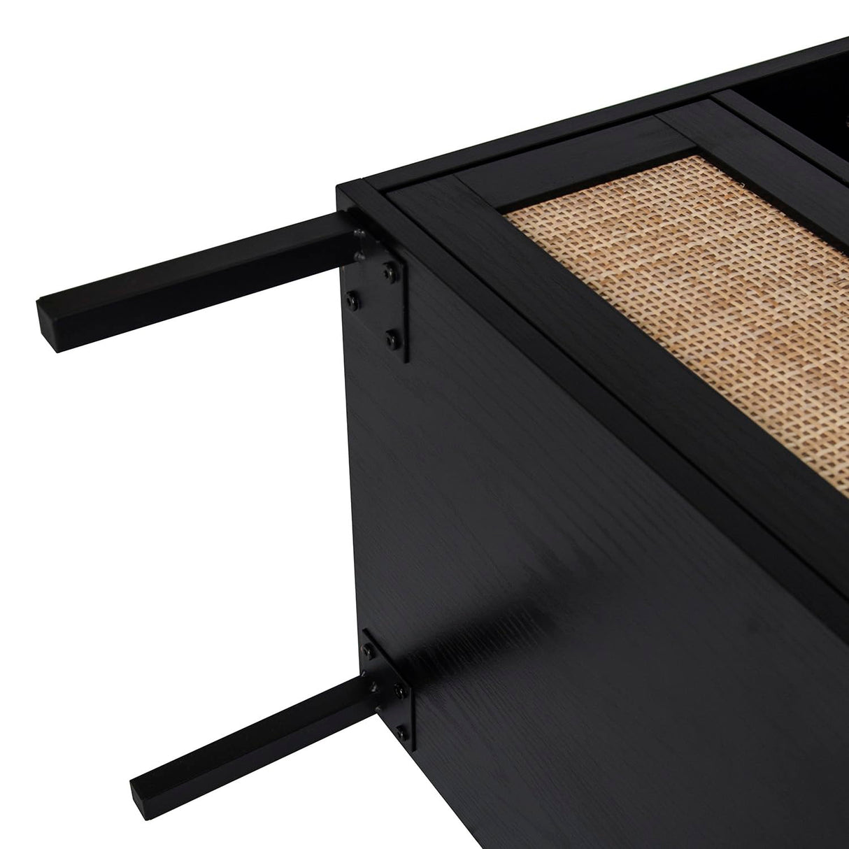 Angel Sar Rattan Night Stand Set 2, Boho Black Nightstands Set of 2, Bedside Table, End Table with Open Storage Space & Metal Legs, Bedroom Night Stand Wood Nightstand Angel Sar