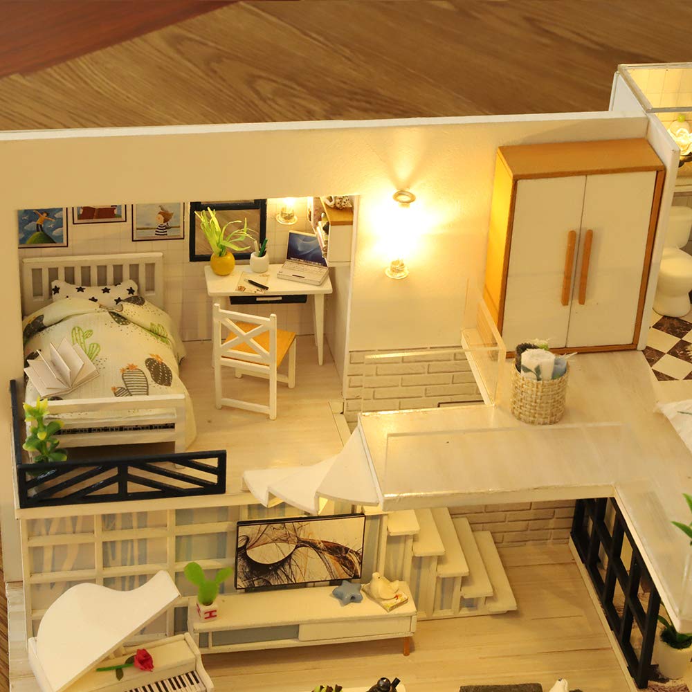 GuDoQi DIY Miniature Dollhouse Kit with Furniture, Tiny House kit 1:24 Scale, Need to Assemble Around 30 Hours, Great Handmade Crafts Gift for Birthday, Christmas, Life House(No Dust Cover) GuDoQi