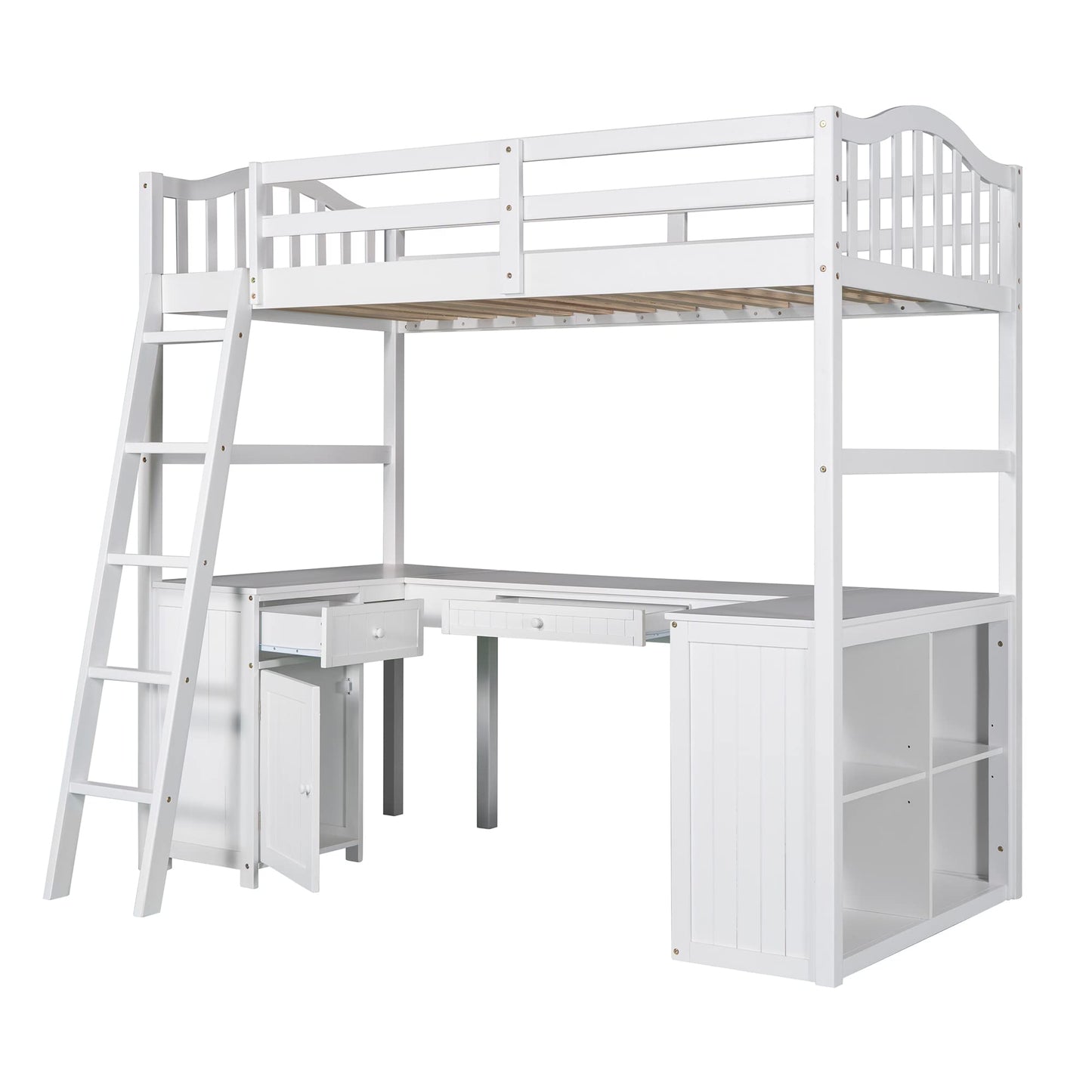 Harper & Bright Designs Twin Loft Bed with Desk, Wooden Loft Bed Frame with Storage Drawers, Cabinet, Shelves, for Kids Teens Adults (Twin Size, White)