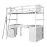 Harper & Bright Designs Twin Loft Bed with Desk, Wooden Loft Bed Frame with Storage Drawers, Cabinet, Shelves, for Kids Teens Adults (Twin Size, White) Harper & Bright Designs