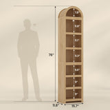 UPOSOJA 76" Tall Narrow Arched Bookcase,7-Teir Mid-Century Modern Bookshelf,Adjustable Shelves offering More Storage Space for Living Room,Kitchen,Home Office,Oak UPOSOJA