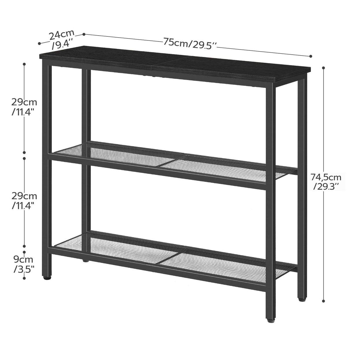 HOOBRO 29.5" Narrow Console Table, 3-Tier Entryway Table, Thin Sofa Table with Shelves, Side Table, Display Table, for Hallway, Entrance, Living Room, Bedroom, Black BB73XG01 HOOBRO