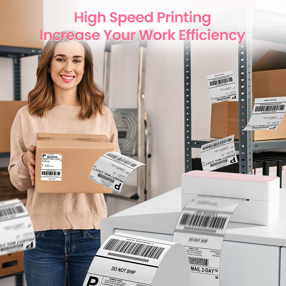 Phomemo Bluetooth Thermal Label Printer, 241BT 4X6 Wireless Shipping Labels Printer for Small Business, Pink Label Printers for Shipping Package, Compatible with iPhone, Android, Amazon, Shopify, USPS Phomemo