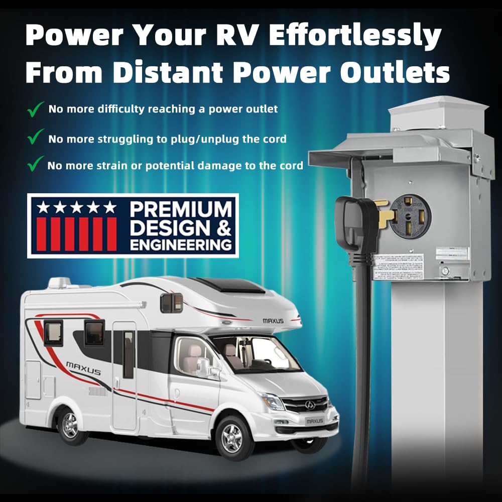 30FT 50 Amp NEMA 14-50P to 14-50R RV/EV Extension Cord - Outdoor with Grip Handle, 4 Prong, Flexible Heavy-Duty 6/3+8/1 Gauge（B2 S7