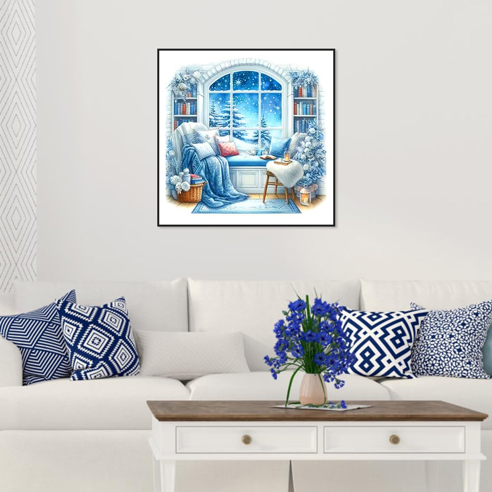 FHBUBPUP Diamond Painting Kits for Adults, winter Snow Scene Diamond Art Kits for Beginners - DIY Full Drill Round Diamond Dot Christmas Gem Art, Craft Gift Suitable for Home Wall Decoration 12×12Inch FHBUBPUP