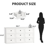 CHUWELL 9 Drawer Double Dresser for Bedroom, 59.1" Wide White Dressers & Chests of Drawers with Large Capacity Storage,Dresser for Bedroom CHUWELL