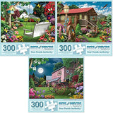 Bits and Pieces - Value Set of (3) 300 Piece Jigsaw Puzzles for Adults - Each Puzzle Measures 18" x 24" - 300 pc Blooming Back Yard, Nature Haven, Serene Summer Night Jigsaws by Artist Alan Giana Bits and Pieces