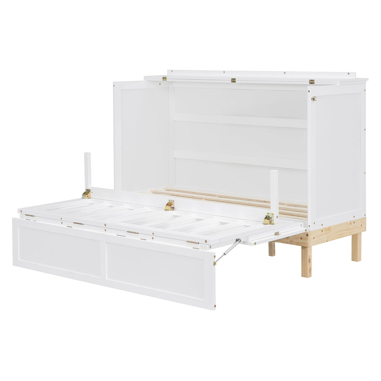 Queen Size Murphy Bed Cabinet Bed with USB Charging Station, Foldable Platform Bed Frame with Storage, White Merax