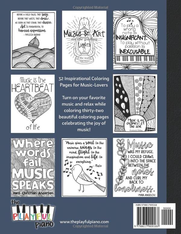 Music Quotes Coloring Book: 32 Inspirational Coloring Pages for Music-Lovers