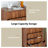 Mid Century Modern Dresser TV Stand, 4 Drawer Dresser Set of 2 for Bedroom Wood, Farmhouse Boho Storage Cabinet Side Table with Solid Natural Wood Legs, Long Wooden Dresser for Closet (Walnut) affeivul