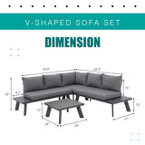 Soleil Jardin 4-Piece Outdoor Patio Furniture Set L-Shaped Aluminum Sectional Sofa with Coffee Table All-Weather Patio Conversation Set with Cushions, Dark-Grey Soleil Jardin