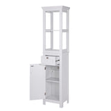 Spirich Bathroom Freestanding Storage Cabinet with Two Tier Open Shelves, Tall Slim Cabinet with Door and Drawer, Floor Linen Tower (White) Spirich