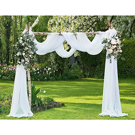Wedding Arch Draping Fabric, 63" x 26Ft White Wedding Arch Drapes Tulle Fabric Drapery Sheer Backdrop Curtains for Wedding Ceremony Arch Stage Party Ceiling Décor Bukani