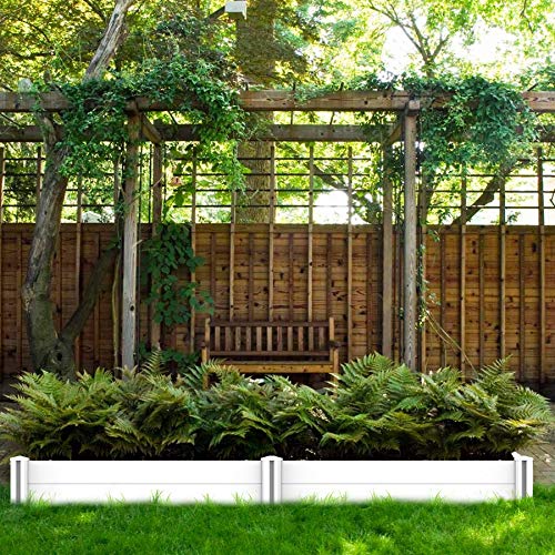 Kdgarden Raised Garden Bed Kit 4'x4' Outdoor Above Ground Planter Box for Growing Vegetables Flowers Herbs, DIY Gardening, Whelping Pen and More, Screwless White Vinyl Garden Bed with Grid Kdgarden