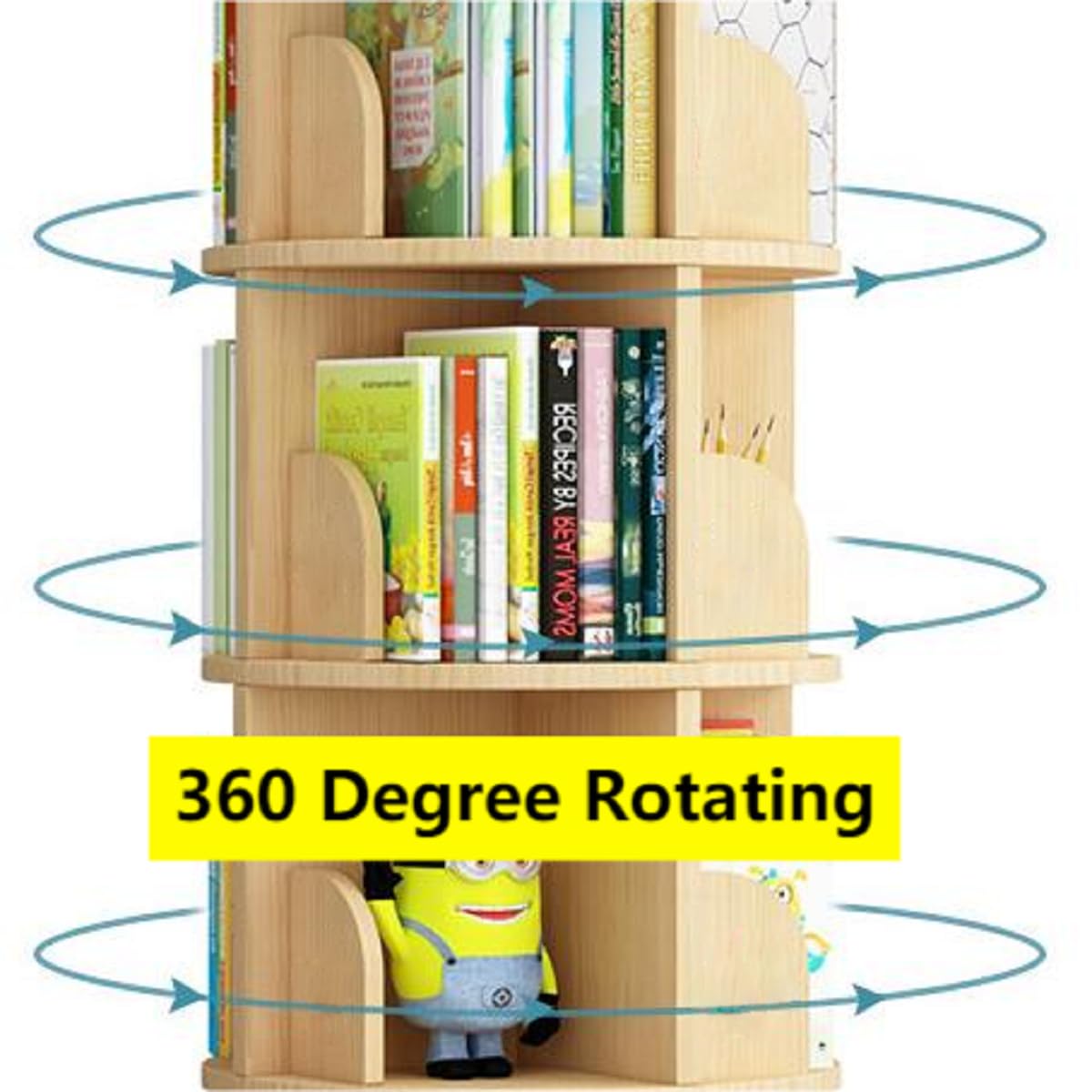 5-Tier Rotating Pine Wood Bookshelf with Legs for Space-Saving Storage - WoodArtSupply