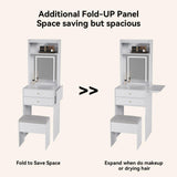 ARTETHYS Small Vanity Desk Set with 3 Adjustable Lighted Mirror and Storage Chair, Makeup Vanity Table for Small Space, White Dressing Table with Fold-up Panel for Bedroom ARTETHYS