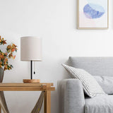 HAITRAL Bedside Table Lamp - Modern Nightstand Lamp with Linen Fabric Shade Wooden Desk Lamps for Bedrooms, Office, College Dorm, Dinning Room, Girls Room - 16 Inches (HT-AD005) HAITRAL