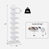 TUTOTAK Narrow Bookshelf, 8-Tier Bookcase with LED Lights, Spine Book Shelf for Small Space, Corner Standing Shelf for Living Room, Office, Study, Entryway, White BS06BW008L TUTOTAK