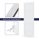 COSHOMER 32in x 84in Sliding Barn Door with 6ft Barn Door Hardware Kit & Handle, Pre-Drilled Holes Easy Assembly -Solid Barn Door Slab Covered with Water-Proof PVC Surface, White, 5 Panel COSHOMER