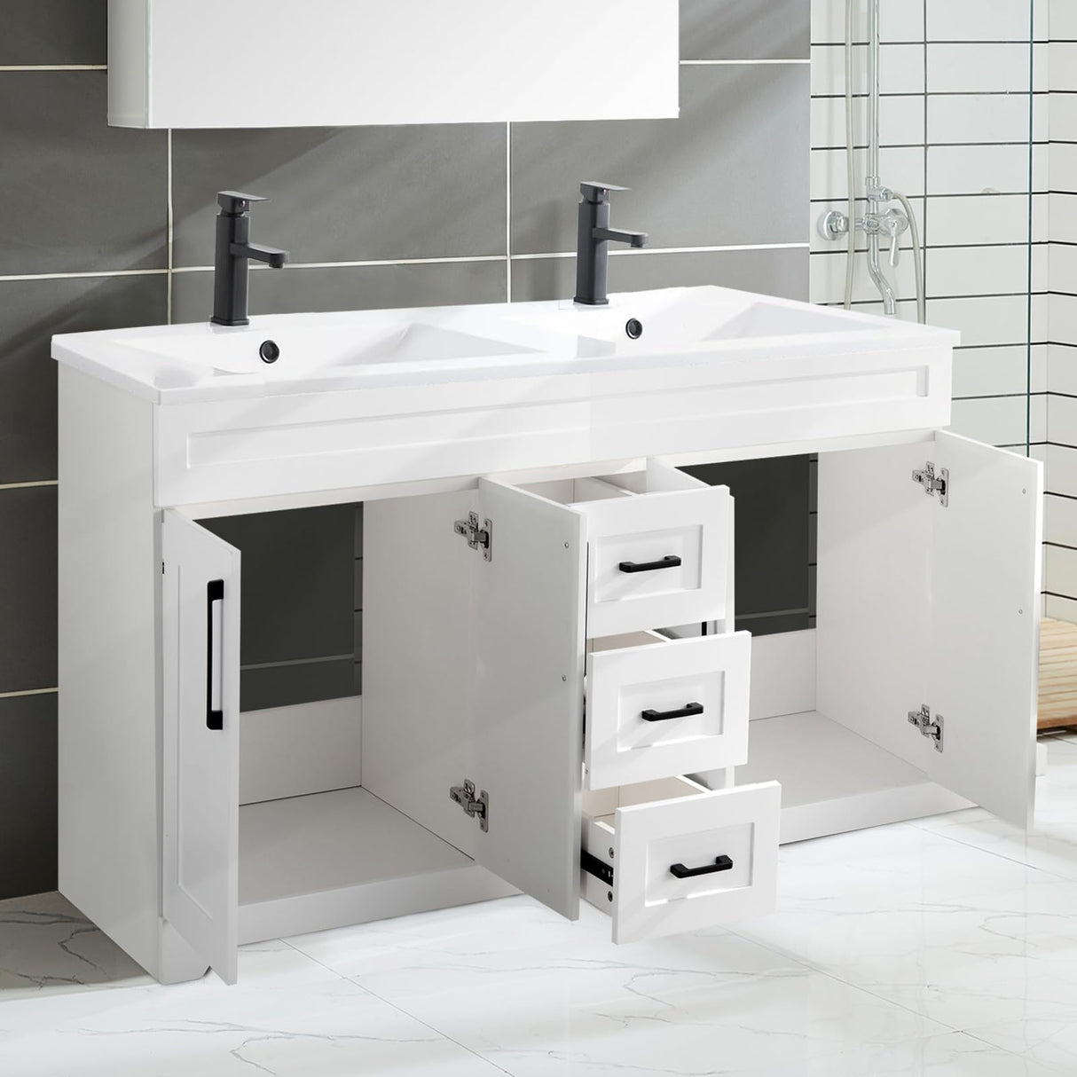 TONYRENA 60" Bathroom Vanity with Sink Combo,Bathroom Storage Cabinet with Undermount Double Sink,4 Soft Closing Doors & 3 Full Extension Drawers,White Finish TONYRENA