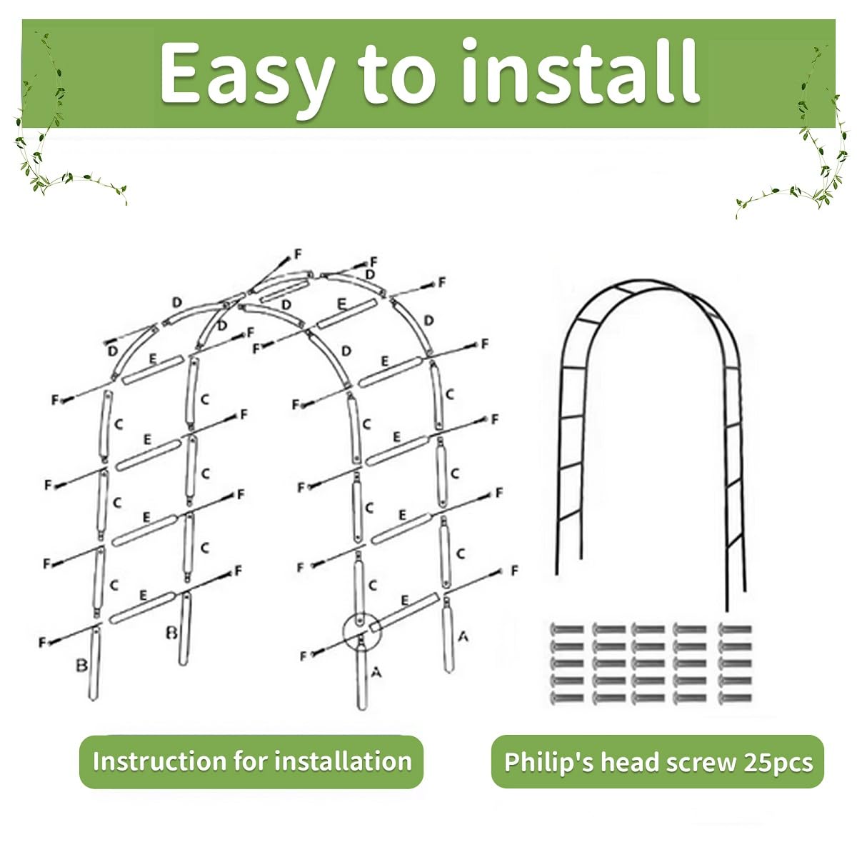 Garden Arch Trellis for Climbing Plants Outdoor Metal Trellis Wedding Arch Frame Assemble Freely 2 Sizes for Roses Vines Bridal Party Decoration, Black AngyangguoJi