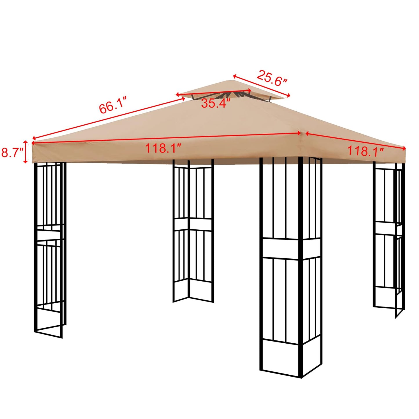 10x10 Ft Outdoor Patio Gazebo Replacement Canopy,Double Tiered Gazebo Tent Roof Top Cover Only(Frame Not Include) (Khaki)