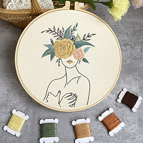 Harimau 3 in Beginner Embroidery Kit,Floral Plant Pattern,Cross Stitch Kits, Including Stamped Embroidery Cloth with 3 Embroidery Hoops, Color Threads and Embroidery Kits