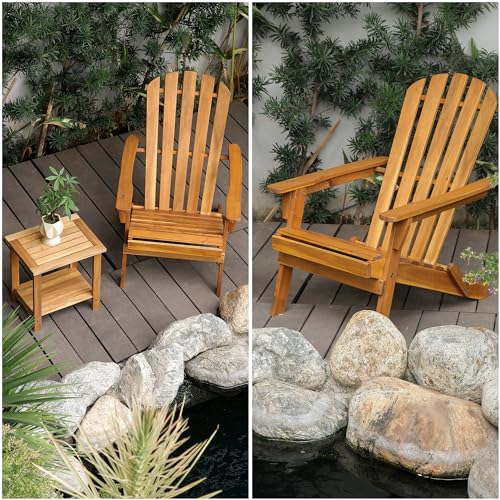 VICTORY RELAX Collapsible Adirondack Chair, 440 LBS Ergonomic Wooden Patio Armchairs with Waterproof and UV Protection Coating, Recliner Chair for Deck, Lawn, Backyard, Garden, Poolside, Fire - WoodArtSupply