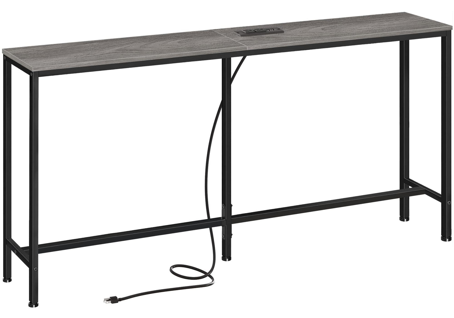 SUPERJARE Console Table with Outlet, 63 Inch Sofa Table with Charging Station, Narrow Entryway Table, Skinny Hallway Table, Behind Couch Table Skinny for Entryway, Living Room, Plants -Gray - WoodArtSupply